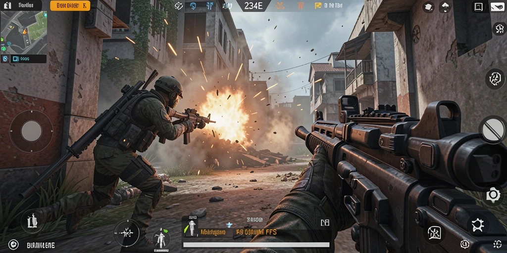 Screenshot aksi gameplay mendebarkan dari 234E dengan grafis tajam.