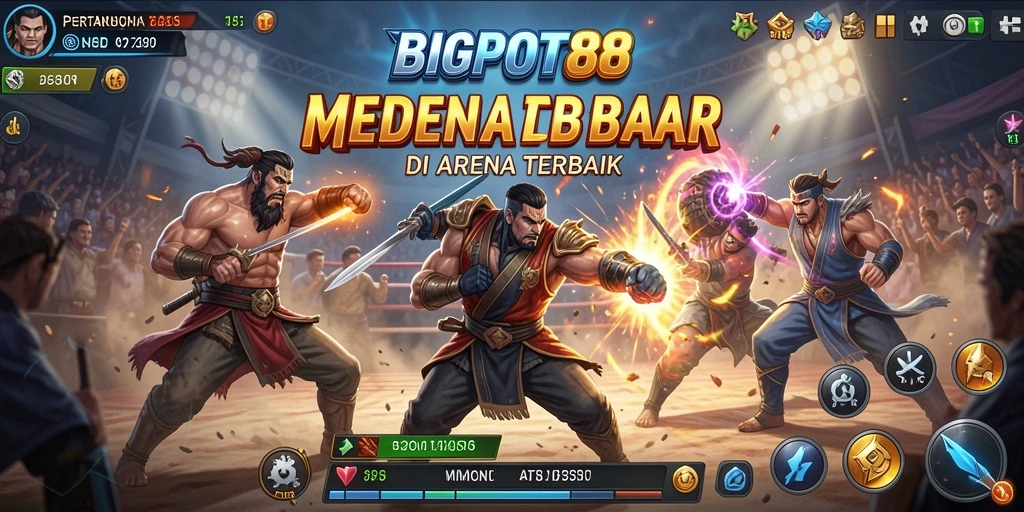 Tampilan seru pertarungan di BIGPOT88 dengan karakter yang beragam.
