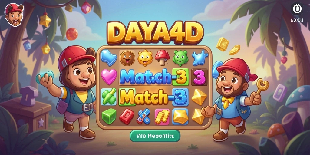 Tampilan permainan <strong>DAYA4D</strong> dengan level Match-3 yang seru.