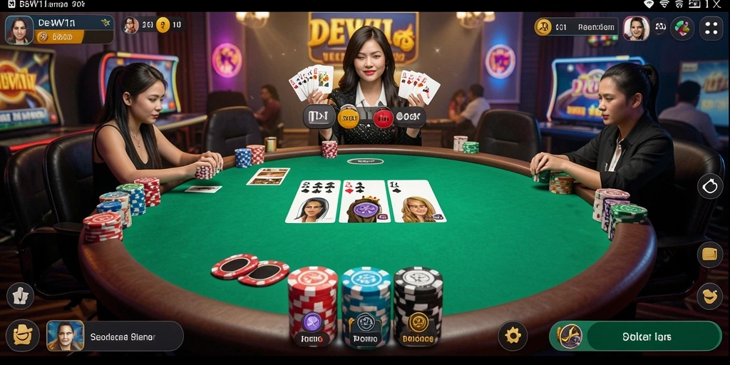 Screenshot DEWI11 menampilkan suasana permainan Poker yang seru dan mendebarkan.