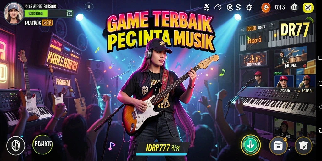 Tampilan gameplay IDR77 dengan fitur karaoke dan daftar putar musik.