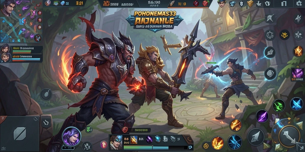 Tangkapan layar menunjukkan aksi seru dalam game MOBA POHONEMAS33.